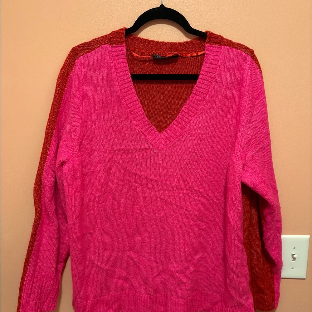 Lane Bryant Pink and Red V-Neck Sweater
